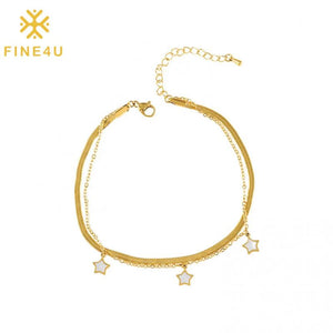 Double Layered Flat Snake Chain Ankle Bracelets with Shell Star Charms