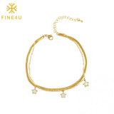 Double Layered Flat Snake Chain Ankle Bracelets with Shell Star Charms