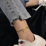 Double Layered Flat Snake Chain Ankle Bracelets with Shell Star Charms