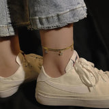 Double Layered Flat Snake Chain Ankle Bracelets with Shell Star Charms