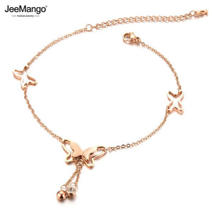 Butterfly Pendant Anklet Stainless Steel CZ Ankle Bracelet JA19033