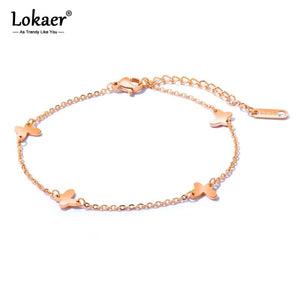 Rose Stainless Steel Butterfly Anklets Bohemia Chain Summer Jewelry