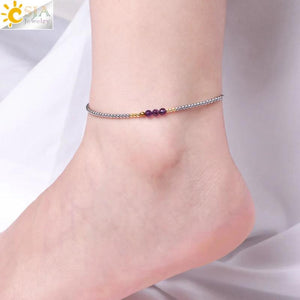 CSJA Natural Stone Round Bead Anklet for Women Reiki Woman Anklets Jewelry