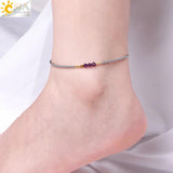CSJA Natural Stone Round Bead Anklet for Women Reiki Woman Anklets Jewelry