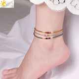 CSJA Natural Stone Round Bead Anklet for Women Reiki Woman Anklets Jewelry