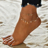 Zircon Leaf Pearl Anklet Sun Moon Star Pendant Set