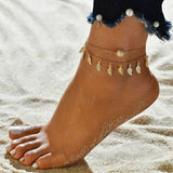 Zircon Leaf Pearl Anklet Sun Moon Star Pendant Set