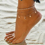 Zircon Leaf Pearl Anklet Sun Moon Star Pendant Set