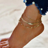 Zircon Leaf Pearl Anklet Sun Moon Star Pendant Set