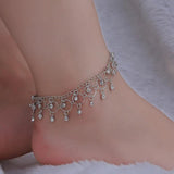 Rhinestone Tassel Anklet for Women Beach Barefoot Chain Jewelry