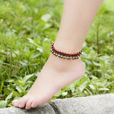 Women's Stone Ethnic Beads Anklets, Brass Bell Vintage Foot Chains