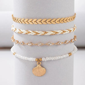 Boho Beads Shell Anklet Set for Women Multilayer Adjustable Foot Chains