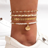 Boho Beads Shell Anklet Set for Women Multilayer Adjustable Foot Chains
