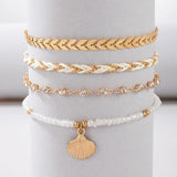 Boho Beads Shell Anklet Set for Women Multilayer Adjustable Foot Chains
