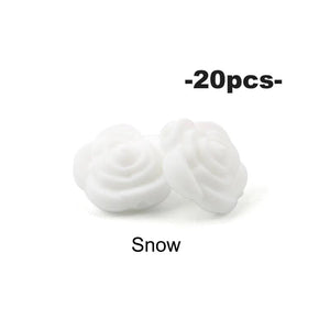 20pcs 21mm Double-faced Rose Flower Silicone Teething Beads BPA-Free