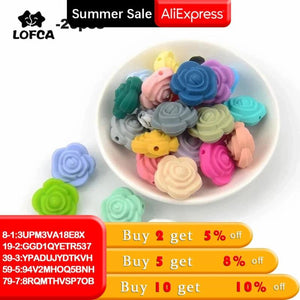 20pcs 21mm Double-faced Rose Flower Silicone Teething Beads BPA-Free