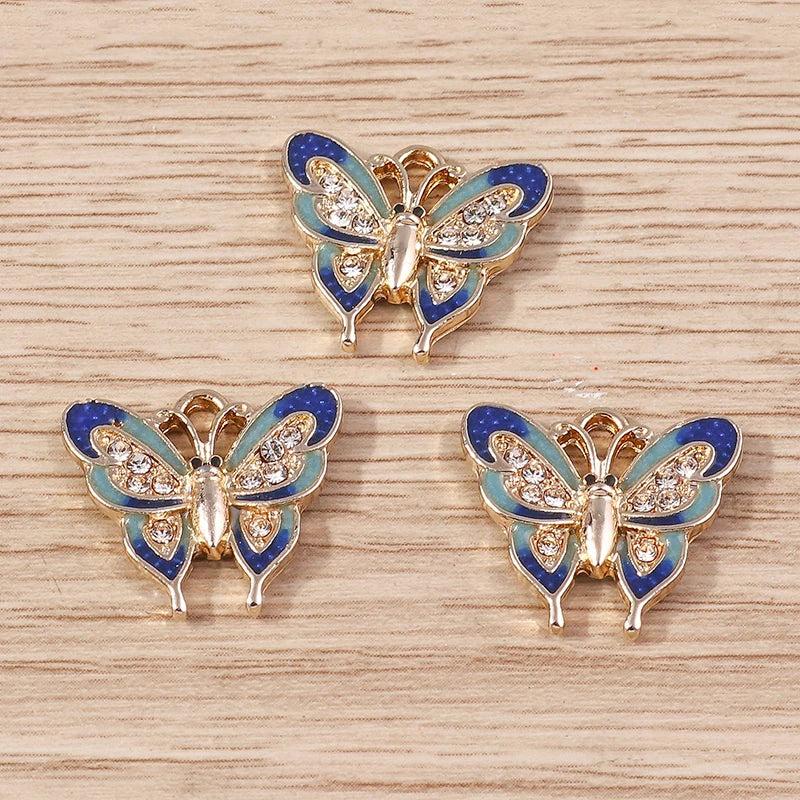 10pcs Crystal Butterfly Charms for Jewelry Making Women Drop Earrings Pendants