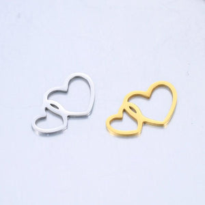 5pcs Stainless Steel Double Hearts Couple Charms For DIY Jewelry Making
