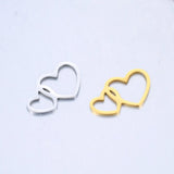 5pcs Stainless Steel Double Hearts Couple Charms For DIY Jewelry Making