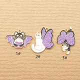 Enamel Wing Cat Charm for Jewelry Making Bulk Animal Metal Necklace Pendant