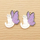 Enamel Wing Cat Charm for Jewelry Making Bulk Animal Metal Necklace Pendant