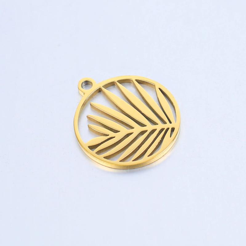 5pcs Round Palm Branch Leaves Charms Pendant 15mm Stainless Steel DIY Jewelry