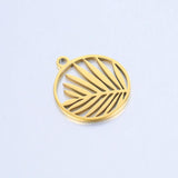 5pcs Round Palm Branch Leaves Charms Pendant 15mm Stainless Steel DIY Jewelry