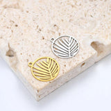 5pcs Round Palm Branch Leaves Charms Pendant 15mm Stainless Steel DIY Jewelry