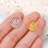 5pcs Round Palm Branch Leaves Charms Pendant 15mm Stainless Steel DIY Jewelry