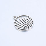 5pcs Round Palm Branch Leaves Charms Pendant 15mm Stainless Steel DIY Jewelry