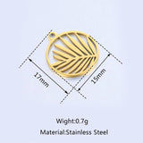 5pcs Round Palm Branch Leaves Charms Pendant 15mm Stainless Steel DIY Jewelry