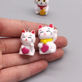 Lucky Cat Charms DIY Crafts Love Heart 3D Animal Pendant