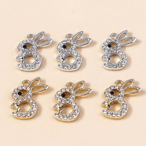10pcs Alloy Crystal Rabbit Charms for Jewelry Making