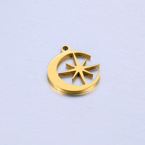 5pcs Stainless Steel Star Moon Pendants for DIY Jewelry Making