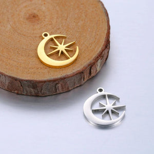 5pcs Stainless Steel Star Moon Pendants for DIY Jewelry Making