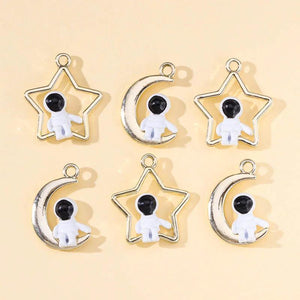 10Pcs Astronaut Star Moon Alloy Charm Pendant for DIY Necklace Bracelet