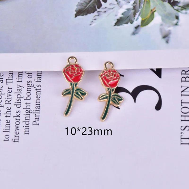 10pcs Rose Enamel Charms Metal Drip Oil Pendant DIY Jewelry Accessories