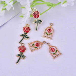 10pcs Rose Enamel Charms Metal Drip Oil Pendant DIY Jewelry Accessories