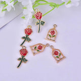 10pcs Rose Enamel Charms Metal Drip Oil Pendant DIY Jewelry Accessories