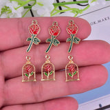 10pcs Rose Enamel Charms Metal Drip Oil Pendant DIY Jewelry Accessories