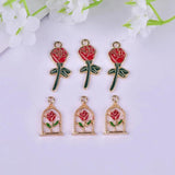 10pcs Rose Enamel Charms Metal Drip Oil Pendant DIY Jewelry Accessories