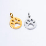 5pcs Stainless Steel Charms Hollow-out Animal Paw Circle DIY Accessories