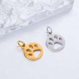 5pcs Stainless Steel Charms Hollow-out Animal Paw Circle DIY Accessories