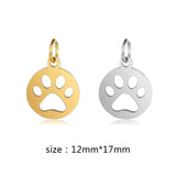 5pcs Stainless Steel Charms Hollow-out Animal Paw Circle DIY Accessories