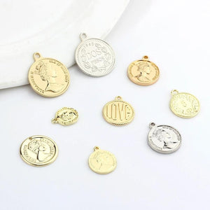 Round Coin Charms Pendant 10pcs/lot DIY Jewelry Bracelet Accessories