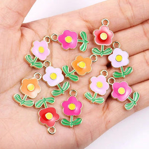 20Pcs Enamel Flower Charms Rose Pendant for DIY Jewellery Making