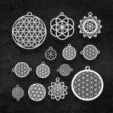 5pcs Antique Silver Plated Geometry Pendants Life Of Flower Charms