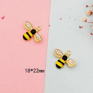 10 Pcs Rhinestone Bee Enamel Charms Pendants DIY Jewelry Accessories Finding