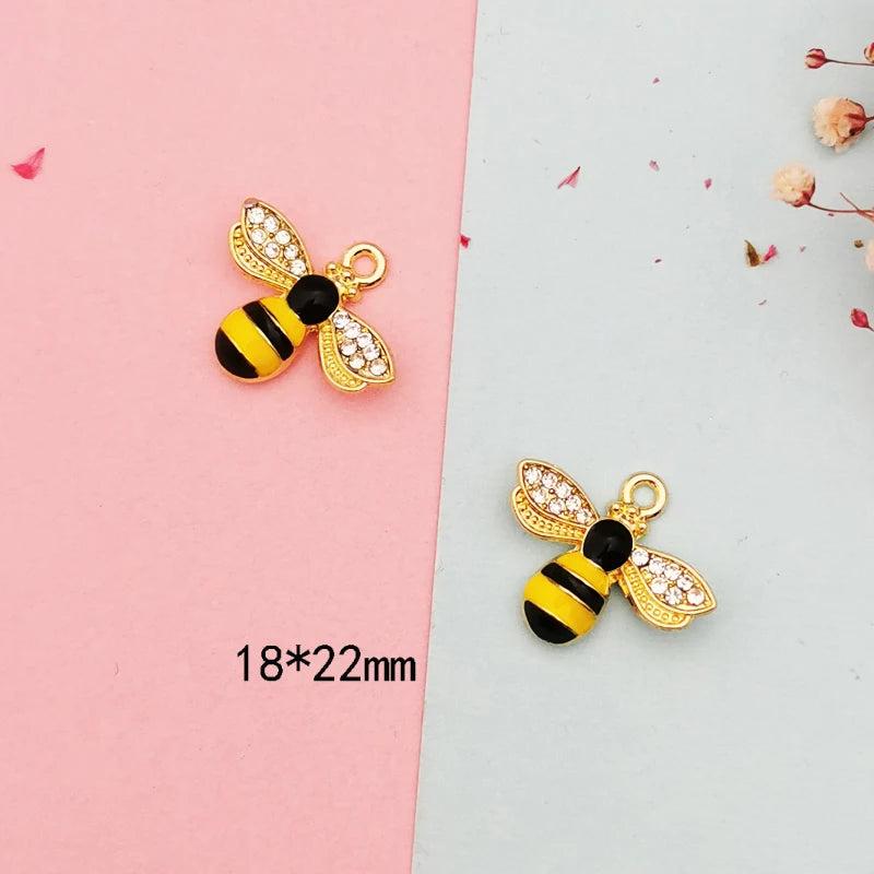 10 Pcs Rhinestone Bee Enamel Charms Pendants DIY Jewelry Accessories Finding
