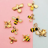 10 Pcs Rhinestone Bee Enamel Charms Pendants DIY Jewelry Accessories Finding